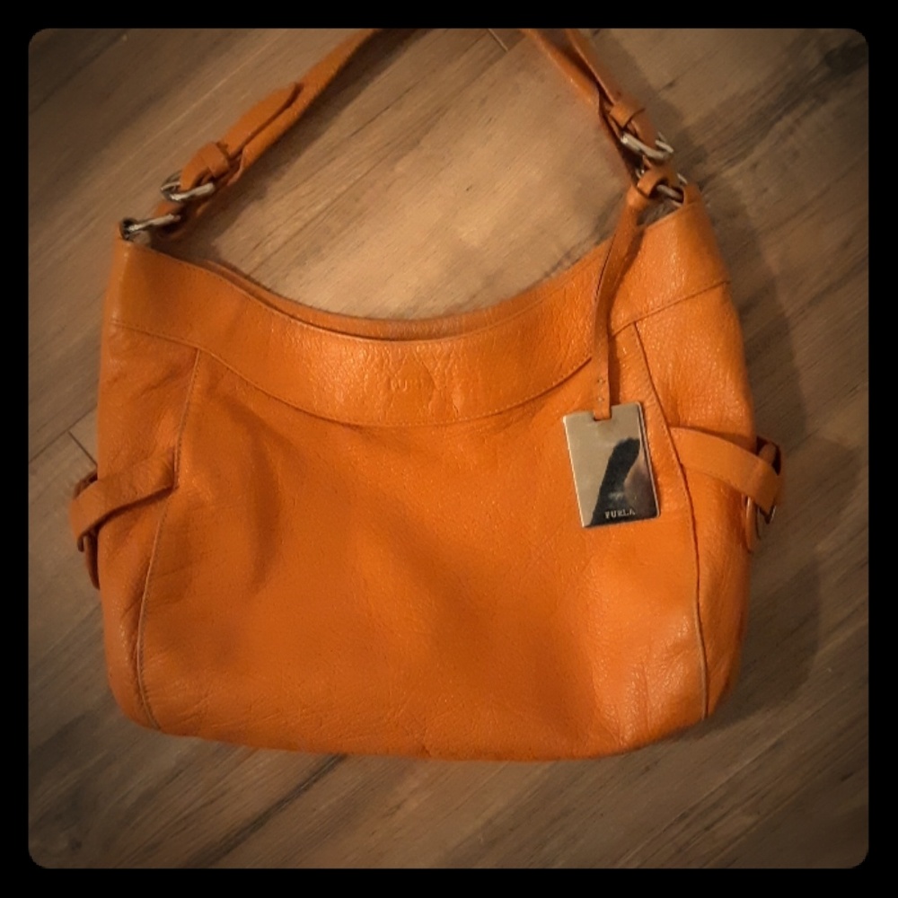 Furla Orange Genuine Leather Bag Made in Italy.